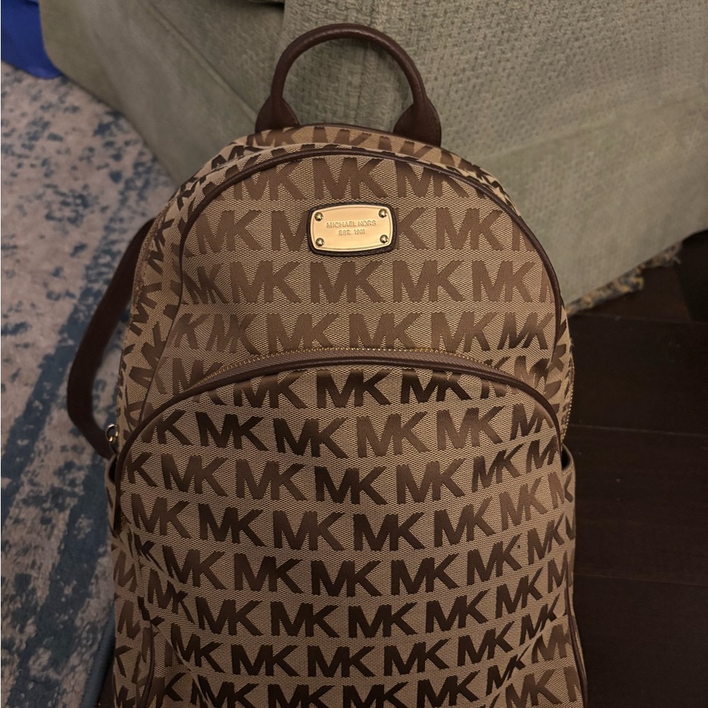 Michael Kors Monogram Tan and Brown Backpack